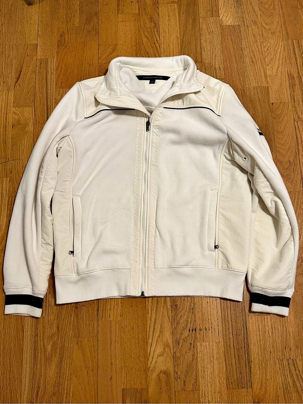 Tommy Hilfiger Men's White Full Zip Fleece Track Jacket Size L